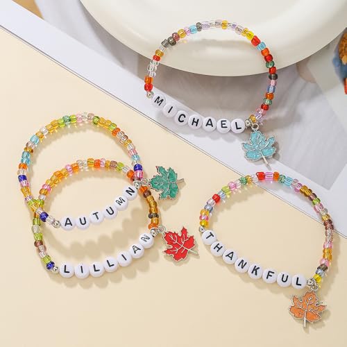 Thanksgiving Stackable Bracelet for Women Set Colorful Beads Rubber Ring Elastic Layering Letter Disc Maple Leaf Pendant Clay Stretch Fall Bracelets Fall Costume Bracelet Jewelry for Women - style: Style3
