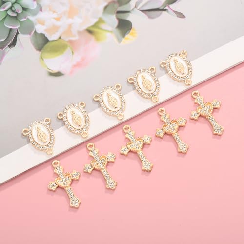 Jiali Q 20 Piece Set Rhinestone Cross Connectors and Pendants for Jewelry Making (Gold Our Lady of Grace) - color: GOLD Our Lady of Grace