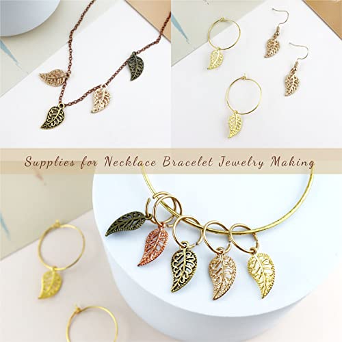 JIALEEY 210PCS Hollow Filigree Leaves Charms Pendants Craft Supplies for Necklace Bracelet Jewelry Making, Mixed 6 Color