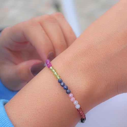 Faceted Bracelet for Women, Certified 925 Sterling Silver with 18K Gold Vermeil Healing Crystal Bracelets for Women - Crystals and Healing Stone Bracelet Women Jewelry for Gift - color: Multi