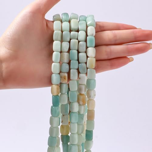 Natural Large Amazonite Cube Stone Beads 8x11mm 38cm/str Loose Semi Gemstone Stone Square Beads for Making Bracelets Necklace - color: Amazonite