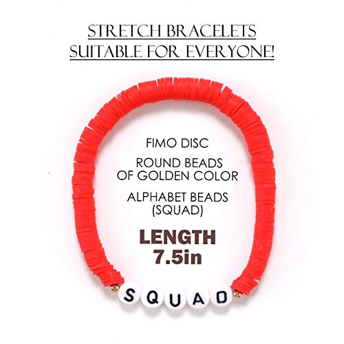 Rainbow Heishi Surfer Bracelets Set for Women Stackable Clay Beaded Bracelets Disc Stretch Preppy Bracelets Layering Colorful Friendship Bracelets Team Cheer Bulk Boho Summer Beach Jewelry Gift - style: SQUAD