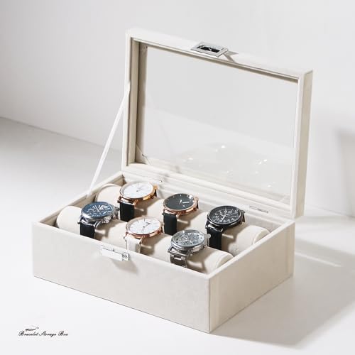 Bracelet Display Holder with Rods for Bangles Watches, Jewelry Organizer Box Storage Case with Clear Lid (Beige) - color: Beige