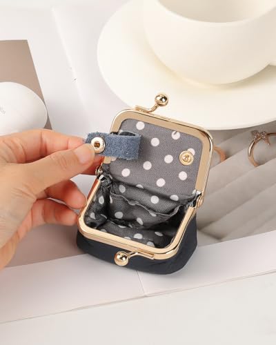 COOLYOUTH Leather Mini Jewelry Box Travel Jewelry Case Portable Small Coin Purse with Kiss Lock (Blue) - color: Small-Deep Blue