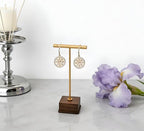 3 Pack Earring Display Stand, Golden Metal Earring T Bar Stand, Jewelry Towers with Wooden Square Base, Earring Hanging Holder for Jewelry Organizer Display
