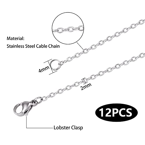 Wholesale 12 PCS Genuine Stainless Steel Fine Cable Chain Necklace Chains Bulk for Jewelry Making (26 Inch(2MM)) - color: Stainless Steel, size: 26 inch-0.079 inch