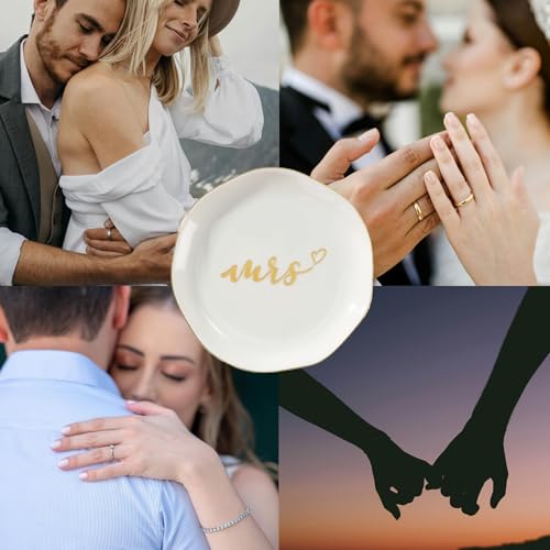 HOME SMILE Mrs Ring Dish, Engagement&Wedding Gifts for Women, Bridal Shower Present,Ceramic Jewelry Tray, 4.5" - style: Mrs
