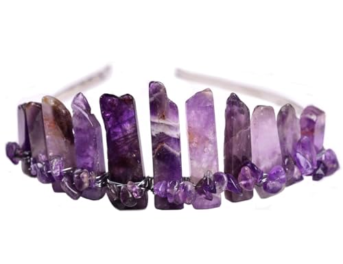 JIC Gem Amethyst Crystal Crown Raw Quartz Headband Handmade Tiara Natural Stone Headpiece Women Girls for Wedding Parties - color: Amethyst