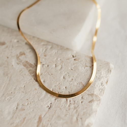 CHESKY Gold Necklace for Women-14K Plated/S925 sterling silver Snake Chain Necklace Dainty Simple Chunky Herringbone Necklace Gold Choker Necklaces Jewelry for Women Mothers Day Gifts for Mom - color: gold, style: 3mm 16.5 inch snake