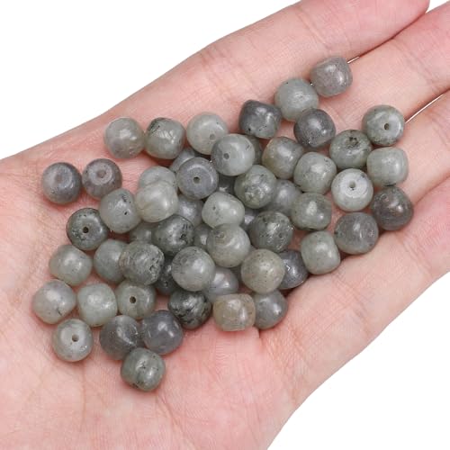 BEADIA Natural Spectrolite Flat Cut Round Drum Stone 8mmx7mm Loose Semi Gemstone Beads for Jewelry Making 38cm - color: Spectrolite