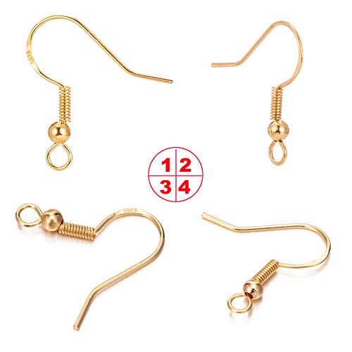 Earring Hooks for Jewelry Making - 120 pcs/60 Pairs Hypoallergenic 14K Gold Ear Wires Fish Hooks for Jewelry Making, Jewelry findings Parts with 120 pcs Rubber Earring Backs Stopper for DIY Earrings - color: Regular 14K Gold