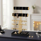 Lolalet Bracelet Display Stand Necklaces Holder, 5 Tiers Jewelry Organizer and Storage Rack with Velvet Slot and Metal Base, for Women Bangles Watches Ring Earrings -Black - color: Black