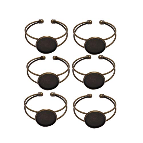 Exceart Bezel Bracelet Blanks 6pcs Cabochon Bracelet Blanks Adjustable Flat Ring Round Cabochon Bases Round Bezel s DIY Making Kit Rings Vintage Tray Copper Friendship - color: bronze, size: 5*1.8cm