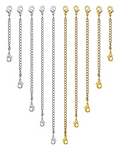 OHINGLT Necklace Extender 10Pcs Chain Extenders for Necklaces Bracelet, 14K Gold and Silver Plated Stainless Steel Extension Chain for Women Jewelry Making - color: Necklace Extender 10Pcs Gold & Siver