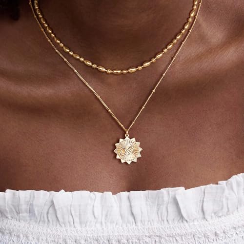 Dremmy Studios Dainty Gold Choker Necklace for Women 14K Gold Plated Coin Disc Figaro Layered Beaded Flat Mariner Sideways Cross Wishbone Link Clavicle Necklaces - style: 3.0mm Beaded Chain