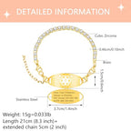 Women's Medical ID Bracelet with White Zircon Tennis Chain, Interchangeable Engraved Plate, Adjustable Lobster Clasp, Lightweight, Hypoallergenic, for Running, Outdoor, Daily Wear - color: Gold-BLOOD THINNER