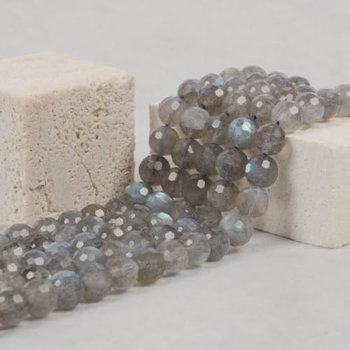 Labradorite 8mm Gemstone Faceted Round Loose Strand Beads for DIY Necklace Bracelet Jewelry Making 15 Inch - color: Labradorite