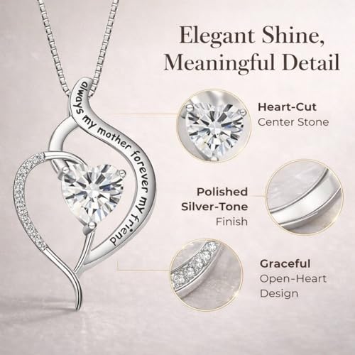 Forever Connected Mother & Son Necklace – Heart Pendant Gift for Mom, Sterling Silver Jewelry for Mother's Day or Birthday - style: Mom A
