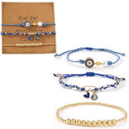 Evil Eye Heart Charm Stackable String Rope Colorful Beaded Bracelets Set For Women, Boho Handmade Adjustable Protection Lucky Gold Jewelry, Daily Party Friendship Gift - color: Blue