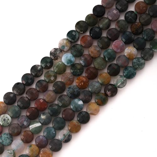 6mm Faceted Natural Indian Agate Stone Beads Coin Disc Gemstone Spacer Beads for Jewelry Making DIY Bracelet Necklace - color: Indian Agate