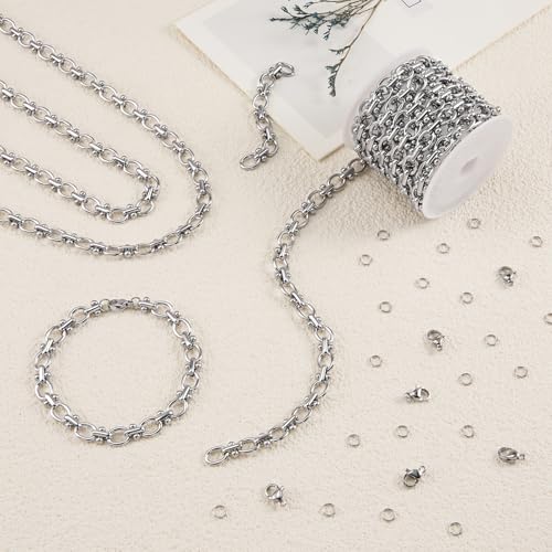 YOUBEIYEE 2 Meters Stainless Steel Jewelry Making Chains Oval Link Chains Bulk for Women Necklace DIY with Jewelry Accessories - color: Dumbbell Silver