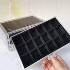 YUFONG Earring Organizer Box Acrylic Jewelry Organizer with 3 Drawers 54 Adjustable Grids Clear Stackable Earring Holder Velvet Trays Ring Display Case for Women Girls (Black) - color: Black