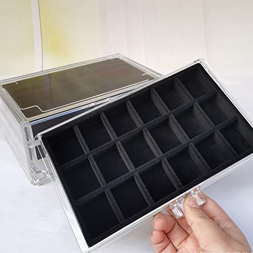 YUFONG Earring Organizer Box Acrylic Jewelry Organizer with 3 Drawers 54 Adjustable Grids Clear Stackable Earring Holder Velvet Trays Ring Display Case for Women Girls (Black) - color: Black