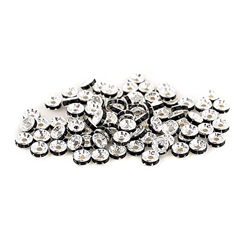 200PCS Rondelle Spacer Beads 6mm Silver Plated Czech Black Crystal Rhinestone for Jewelry Making - color: 200Pcs Silver Plated/Black, size: 6mm