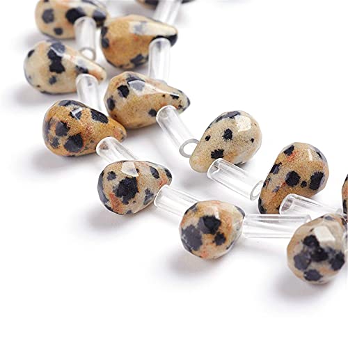Craftdady 38pcs Faceted Teardrop Natural Dalmatian Jasper Beads Top Drilled Energy Healing Crystal Gemstone Loose Beads Polished Chakra Stone Loose Beads 9x6mm for DIY Jewelry Crafts - color: Dalmatian Jasper