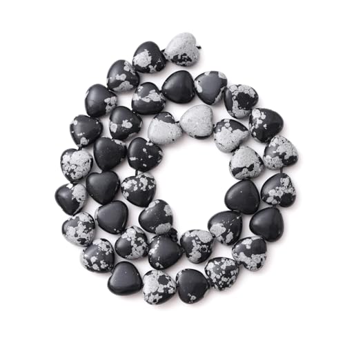 10mm Natural Snowflake Stone Beads Heart Shape DIY Loose Gemstone Energy Healing Crystal Charms for Jewelry Making Handmade - color: Snowflake