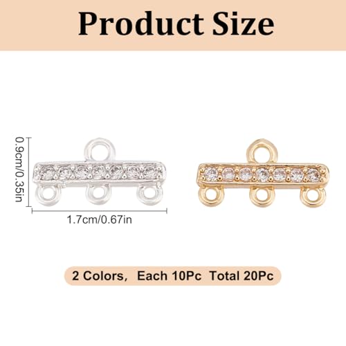 20 Pcs 2 Colors Brass Zirconia Multi Strand Clasps, 3-Layer Clasp Connectors Rec Chandelier Component Links Adjustable Layer Clasp for Jewelry Bracelet Necklace Making