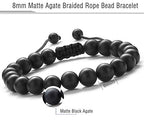 Hamoery Men Women 8mm Tiger Eye Stone Beads Bracelet Elastic Natural Stone Yoga Bracelet Bangle - color: Black Matte Agate-21018