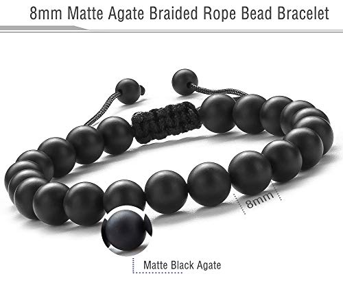 Hamoery Men Women 8mm Tiger Eye Stone Beads Bracelet Elastic Natural Stone Yoga Bracelet Bangle - color: Black Matte Agate-21018