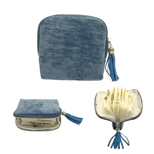 Small Travel Jewelry Case - Jewelry Travel Organizer Bag with Tassel Zipper for Bracelets, Necklaces, Bangles, Jewelry Organizer Storage Bag Gift for Women Girls LJB001-Peacock Blue - color: LJB001-Peacock Blue