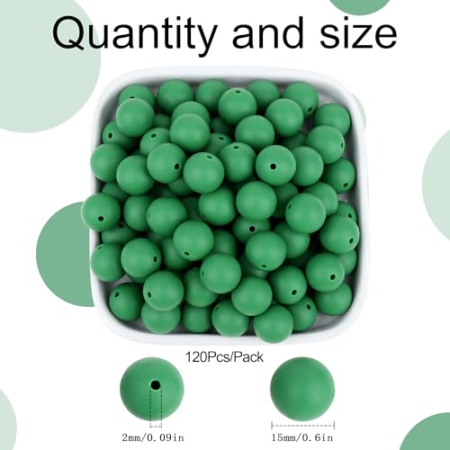 MAIBAOTA 120 Pcs Christmas Green Silicone Beads 15 mm for Keychain/Pens/Bracelet/Necklace Making Round Silicone Bulk Kits - color: Christmas Green