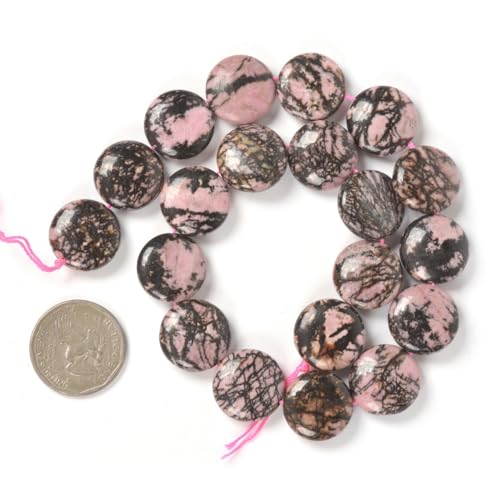 Natural Matrix Rhodonite 20mm Coin Disc Loose Beads 16 Inch for DIY Jewelry Making Beads - color: Matrix Rhodonite