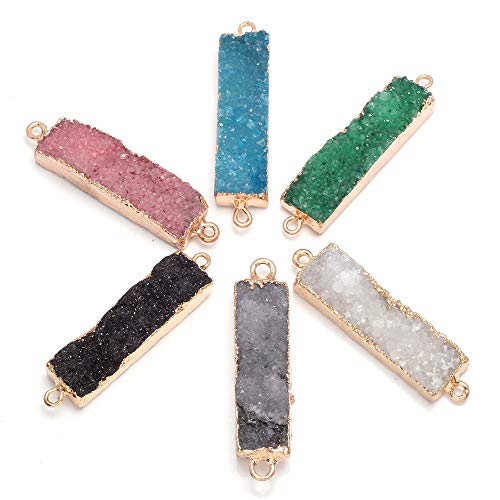 Natural Druzy Crystal Agate Rectangle Links Copper Plated Edge Jewelry Connectors for Jewelry Making Random 5 Pcs - color: random
