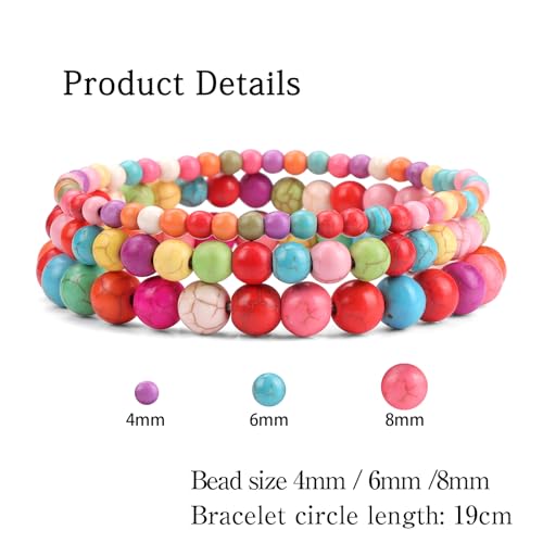 3 PCS Healing Crystal Bracelets for Women 8mm Natural Stone Beaded Stretch Bracelet Amethyst Jewelry Gifts - color: 4,6,8mm colorful
