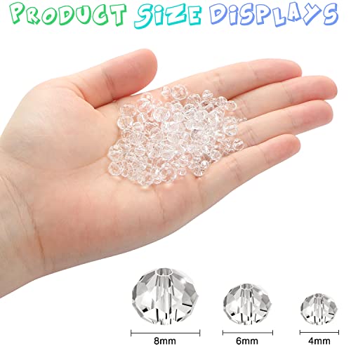 560 Pcs Briollete Crystal Glass Beads for Jewelry Making, Faceted Rondelle With Box, Spacer for DIY Craft Bracelets Charms Wind Chimes, 4/6/8mm (Transparent) - color: Transparent