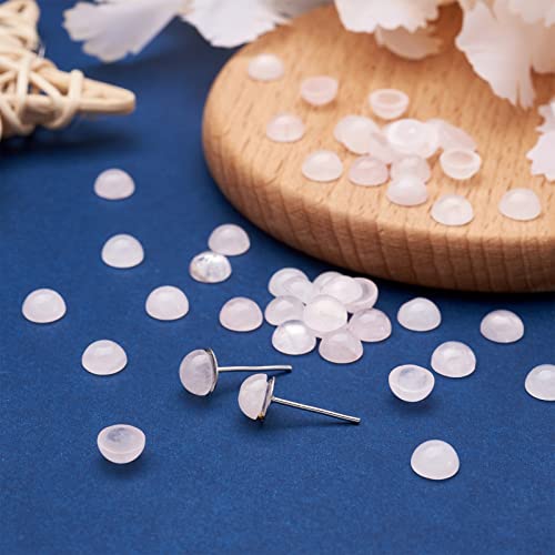 Fashewelry 50Pcs Natural Rose Quartz Cabochon Stone Half Round Beads 6mm Tiny Flat Back Gemstone Chakra Healing Crystal Cover Cabs for Jewelry Making - color: 3-Rose Quartz, size: 6x3~4mm