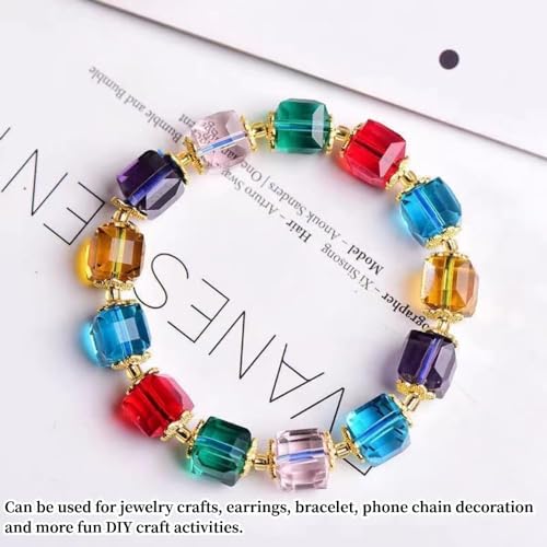 50pcs 10mm Crystal Glass Cube Beads Square Glass Beads Crystal Spacer Beads for Bracelets Necklace Earring DIY Jewelry Making Craft(Rose Red) - color: Rose Red, size: 10mm