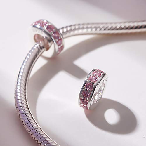 925 Sterling Silver Spacer Charm Bead with Clear CZ for Pandora Charms Bracelets - color: 2PCS Pink