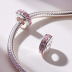 925 Sterling Silver Spacer Charm Bead with Clear CZ for Pandora Charms Bracelets - color: Pink