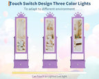 Kids Jewelry Armoire Cabinet with Full-Length Mirror, 46" Jewelry Armoire with Led Light, Kids Jewelry Organizer with 3 Storage Drawers, Kids Vanity Dress Up Mirror Jewelry Cabinet for Girls(Purple) - size: purple