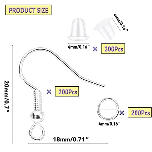 600Pcs Hypoallergenic Earring Hooks, Silver Earring Making Kit, Supplies with Earring Backs and Jump Rings for Jewelry Making (Silver) - color: Silver