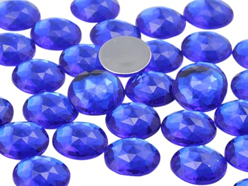 25mm Blue Sapphire A09 Flat Back Round Acrylic Rhinestones Plastic Circle Gems for Costume Making Cosplay Jewels Pro Grade Embelishments - 20 Pieces - color: Blue Sapphire A09