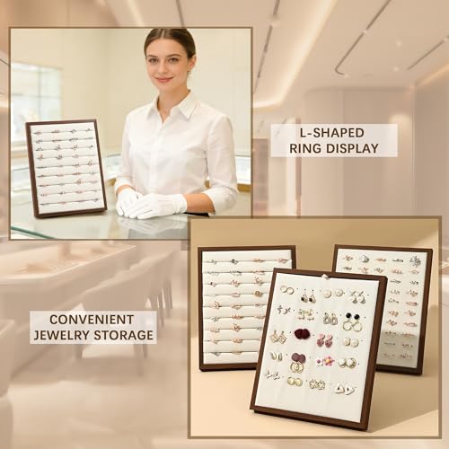 Homeanda Velvet 9 Long Slots Ring Earring Jewelry Display Tray Organizer Holder Jewelry Display Board for Showcase, Counter, Home Use (9 Slot) - style: L-Shape 9 Long Slots