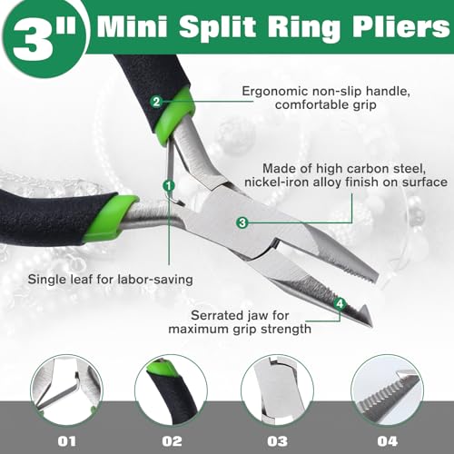 Mini Split Ring Pliers Jewelry Pliers 3" Split Ring Tool Jump Ring Opener Split Keychain Pliers Opening Pliers for Jewelry Making Beading Crafting