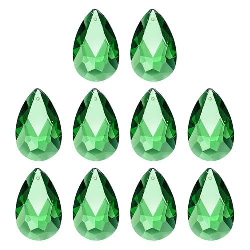 PATIKIL K9 Crystal Teardrop Pendants Oval Beads, 10 Pack 38mm Chandelier Prisms Parts Hanging Beads DIY Lamp for Arts Crafts Decoration, Dark Green - color: Dark Green