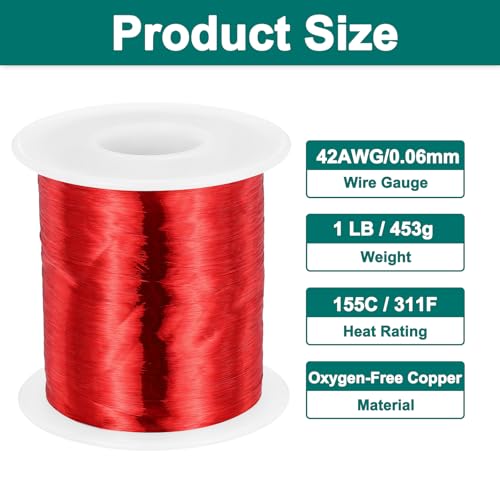 MECCANIXITY 42 AWG Magnet Wire, 42 Gauge Enameled Copper Wire, 1 Lb Magnetic Coil Wire for Transformer, Motor, Electric, 155C(311F) - size: 42 AWG